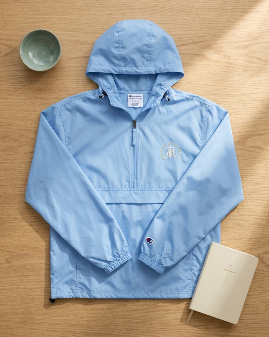 Marian Cross Embroidered Jacket in Light Blue, flat lay (studio photo)